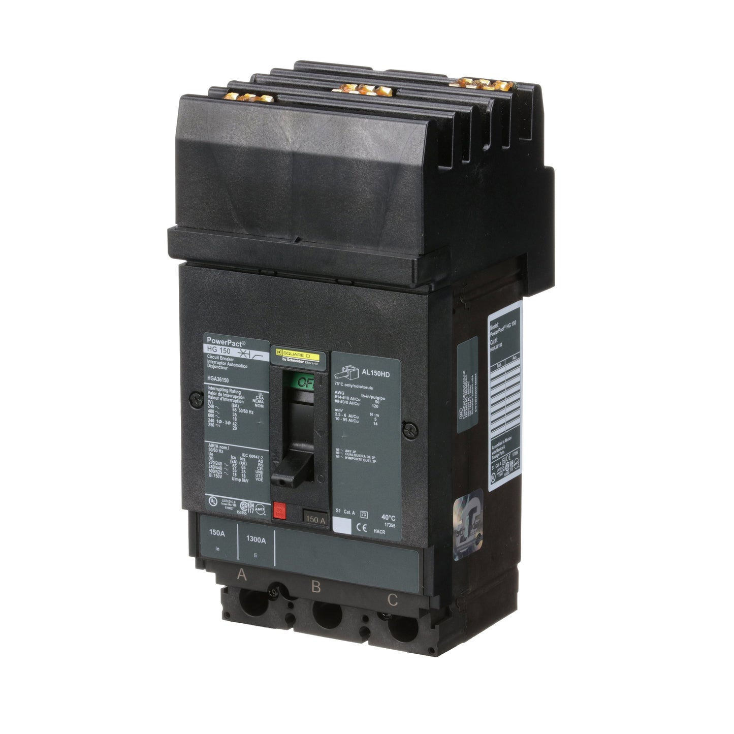 Square D HGA36150 Circuit Breaker | 600V 150A 3P 35kA@480V Plug In Panelboard Powerpact