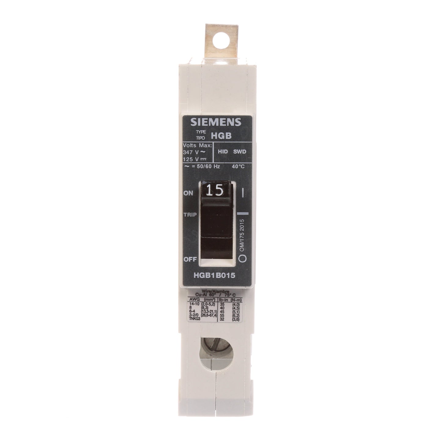 Siemens HGB1B015B Circuit Breaker | VL Series HGB 347V 15A