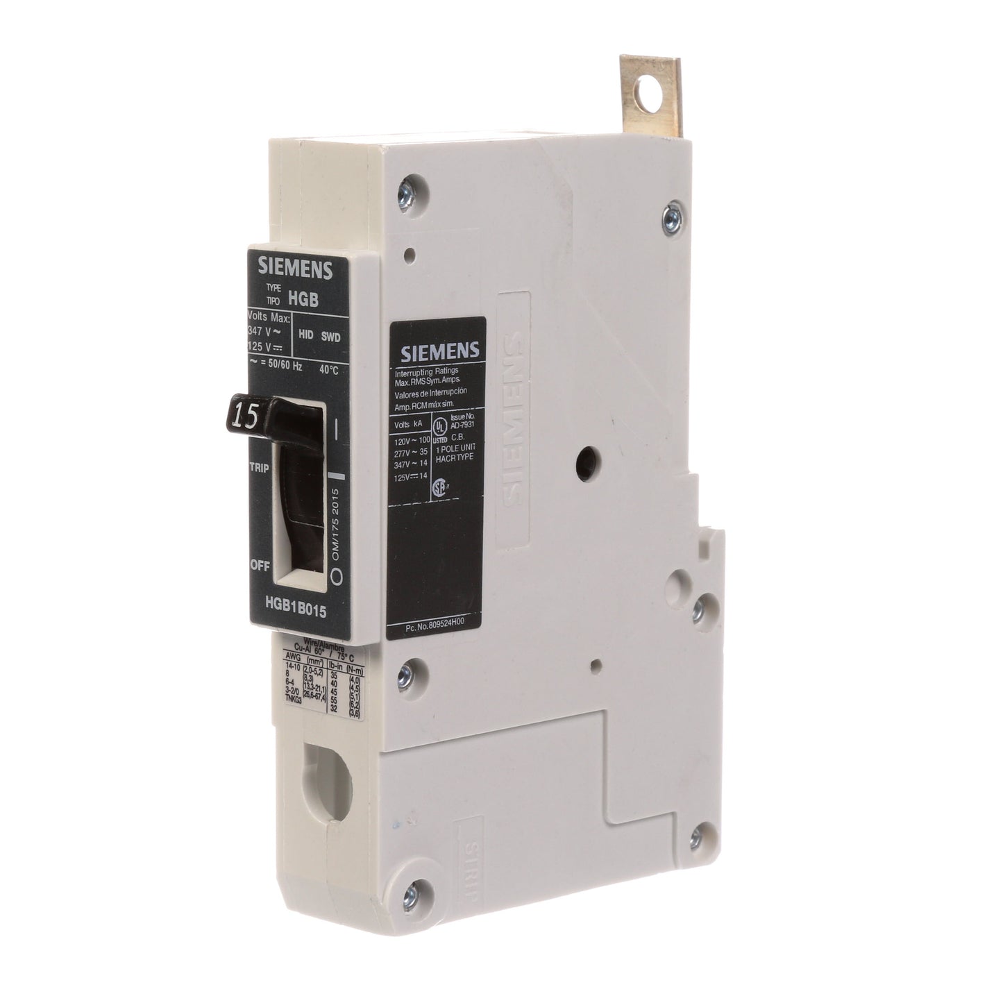 Siemens HGB1B015B Circuit Breaker | VL Series HGB 347V 15A