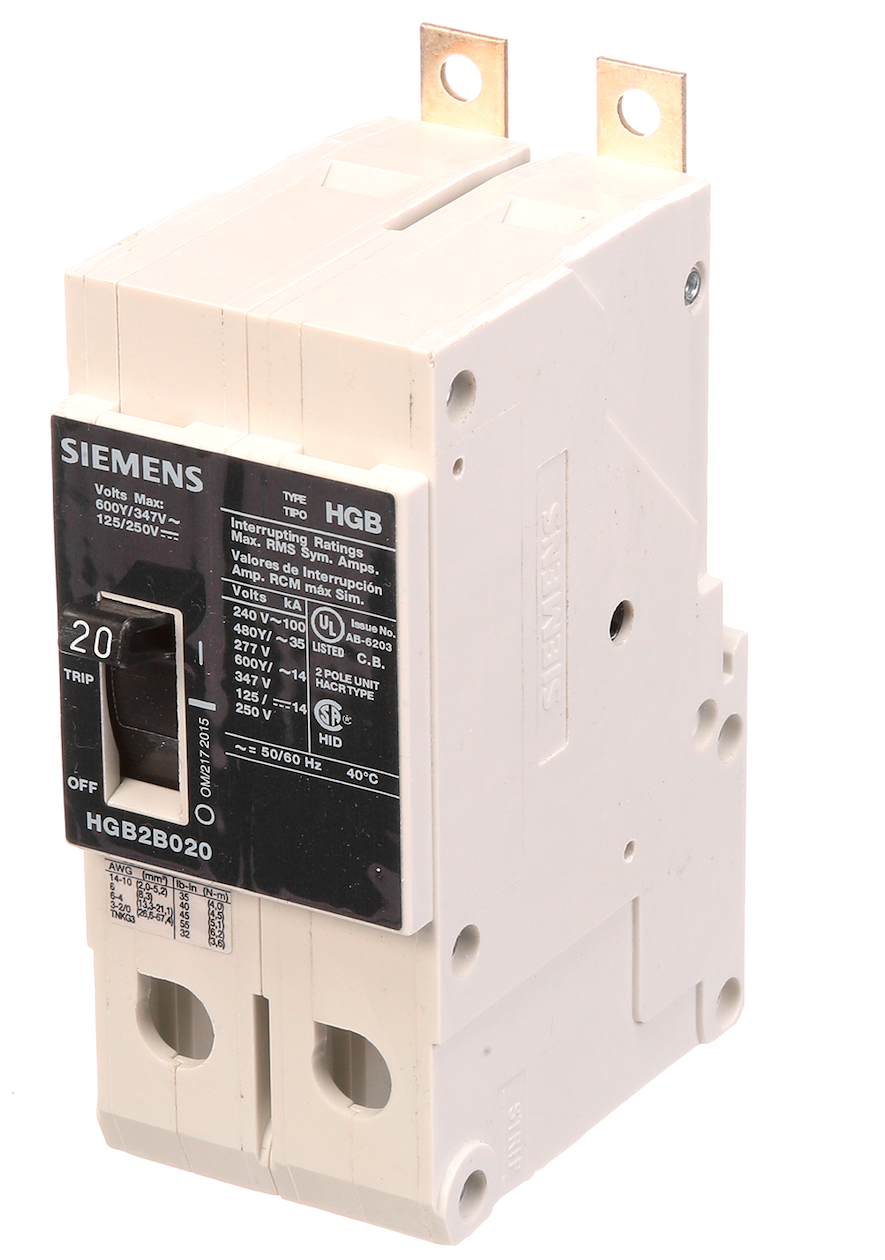 Siemens HGB2B020B Molded Case Circuit Breaker | 600V 20A 2P 100kA@240V Bolt-On VL Series