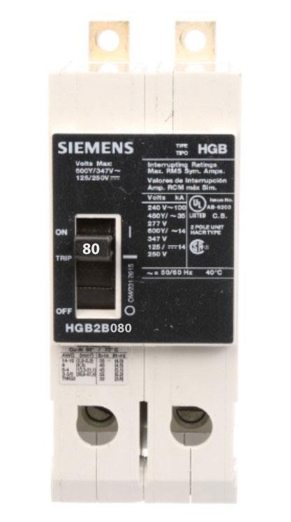 Siemens HGB2B080B Circuit Breaker | 600V 80A 2P 100kA@240V Bolt-On VL Series