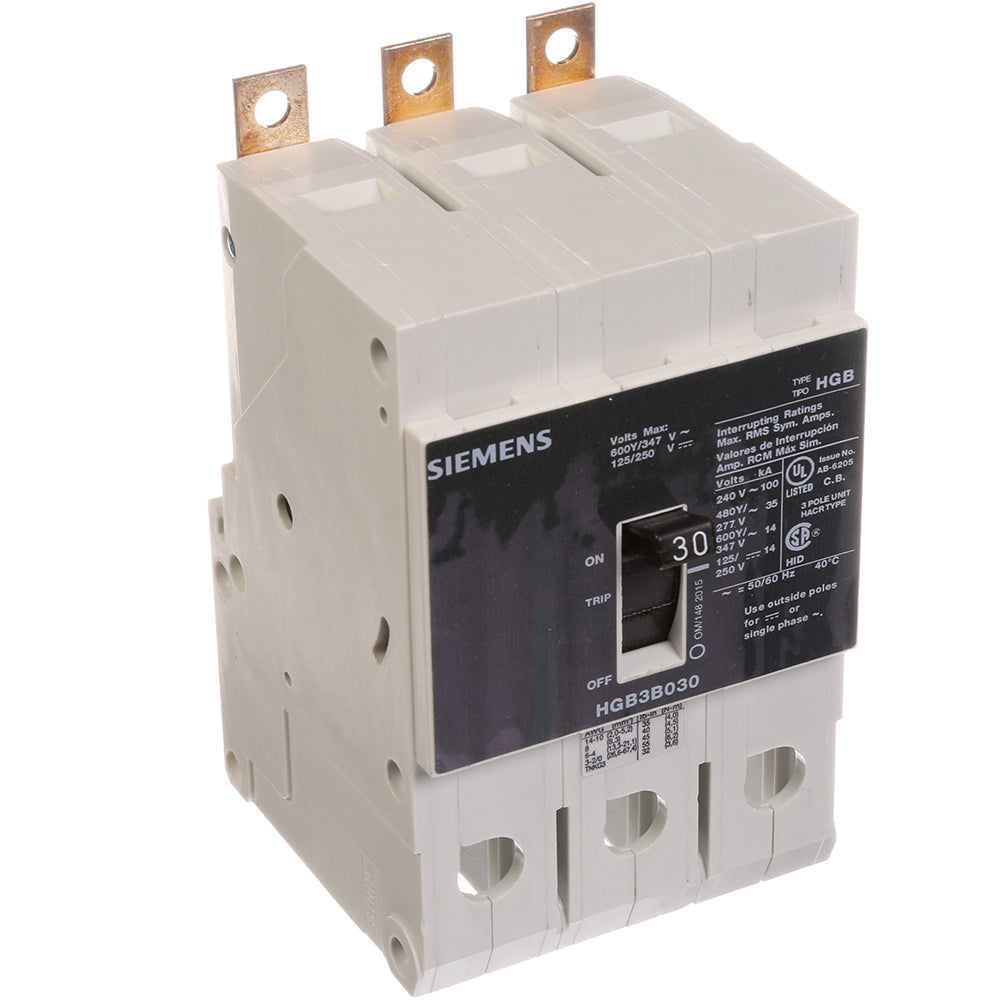 Siemens HGB3B030B Molded Case Circuit Breaker | 600V 30A 3P 100kA@240V Bolt-On VL Series