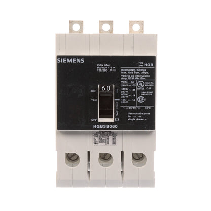 Siemens HGB3B060B Molded Case Circuit Breaker | 600V 60A 3P 100kA@240V Bolt-On VL Series