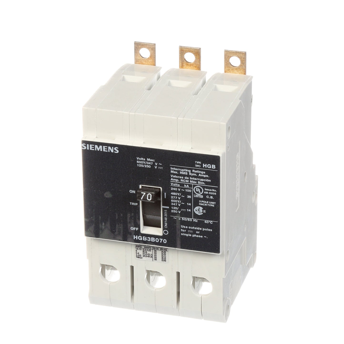 Siemens HGB3B070B Circuit Breaker | VL Series HGB 600V 70A