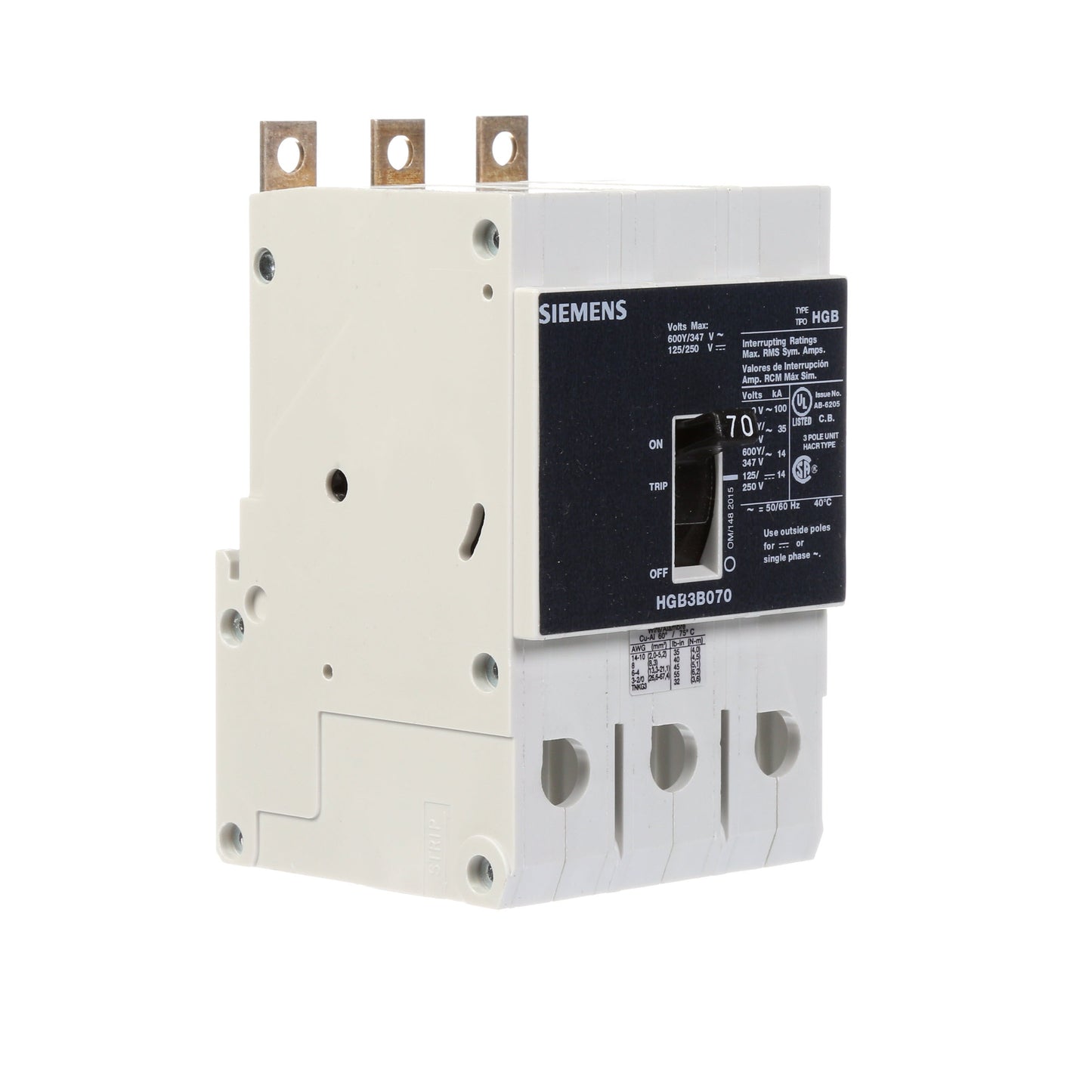 Siemens HGB3B070B Circuit Breaker | VL Series HGB 600V 70A