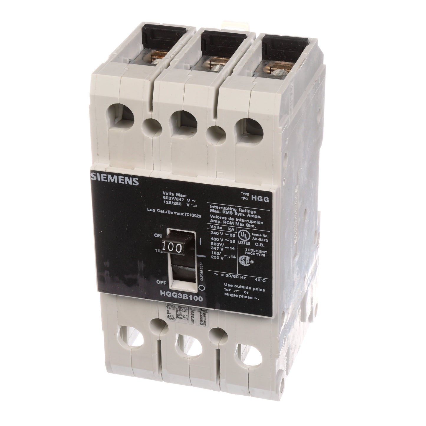 Siemens HGG3B100L Circuit Breaker | 600V 100A 3P 35kA@480V Feed-Thru VL Series