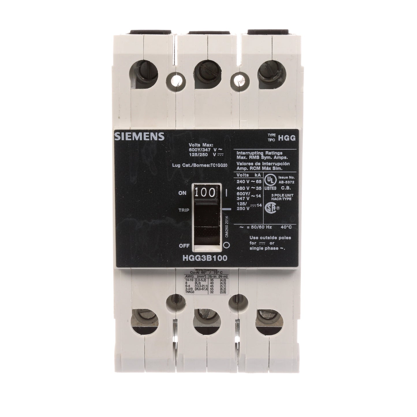 Siemens HGG3B100L Circuit Breaker | 600V 100A 3P 35kA@480V Feed-Thru VL Series