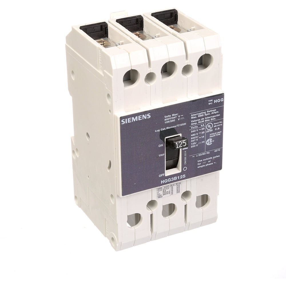 Siemens HGG3B125L Circuit Breaker | 600V 125A 3P 35kA@480V Feed-Thru VL Series