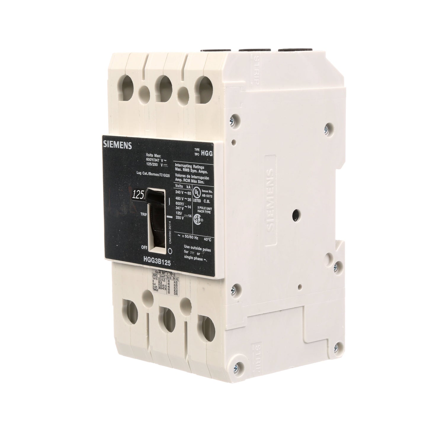Siemens HGG3B125L Circuit Breaker | 600V 125A 3P 35kA@480V Feed-Thru VL Series