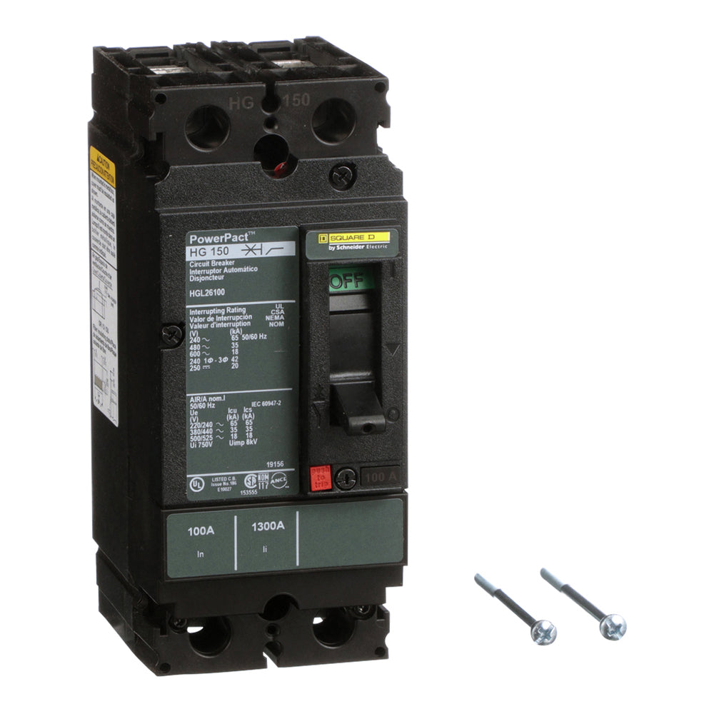 Square D HGL26100 Circuit Breaker | 600V 100A 2P 35kA@480V Bolt-On Powerpact HGL