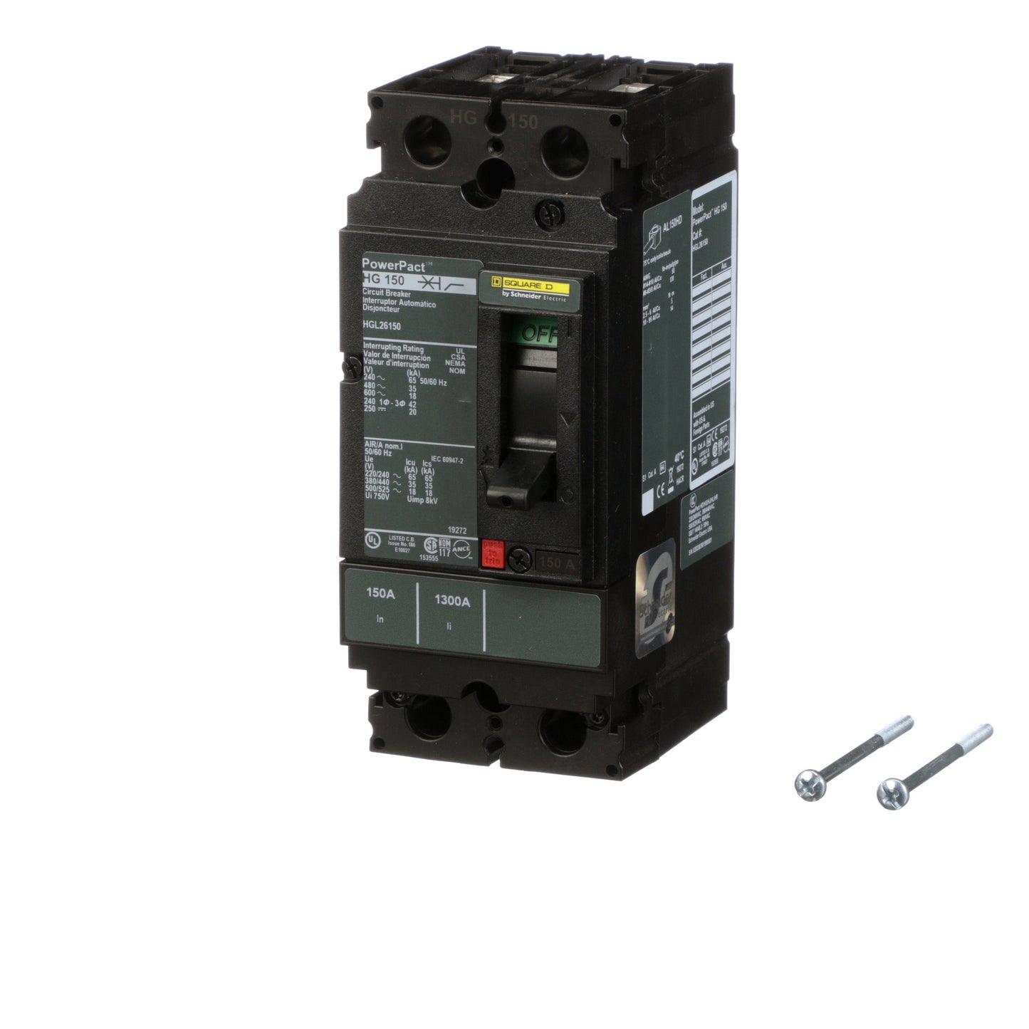 Square D HGL26150 Circuit Breaker | 600V 150A 2P 35kA@480V Bolt-On Powerpact