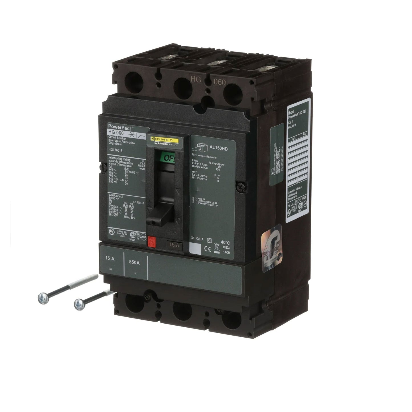 Square D HGL36015 Circuit Breaker | 600V 15A 3P 35kA@480V Bolt-On Powerpact HGL