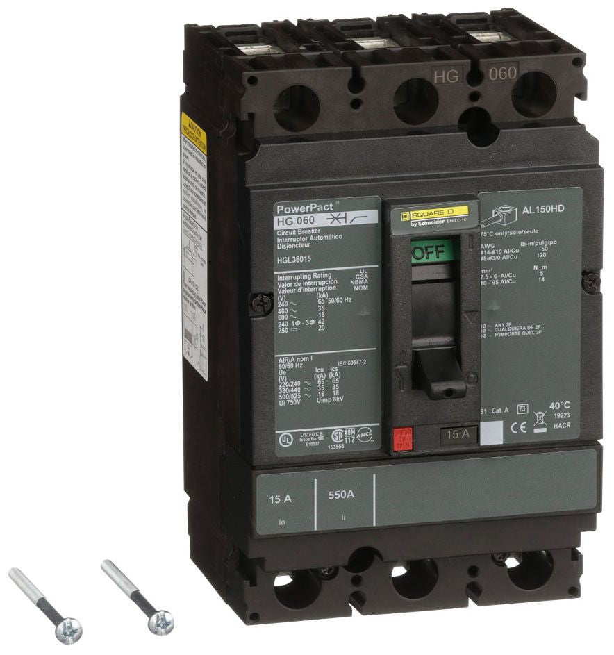 HGL36015 - Schneider Electric/ Square D Feed-Thru 15 Amp 3 Pole Circuit Breaker - Essential Electric Supply