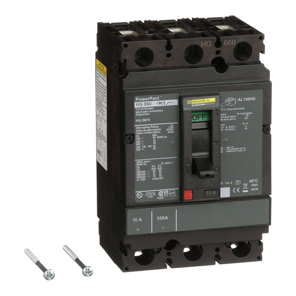 Square D HGL36015 Circuit Breaker | 600V 15A 3P 35kA@480V Bolt-On Powerpact HGL