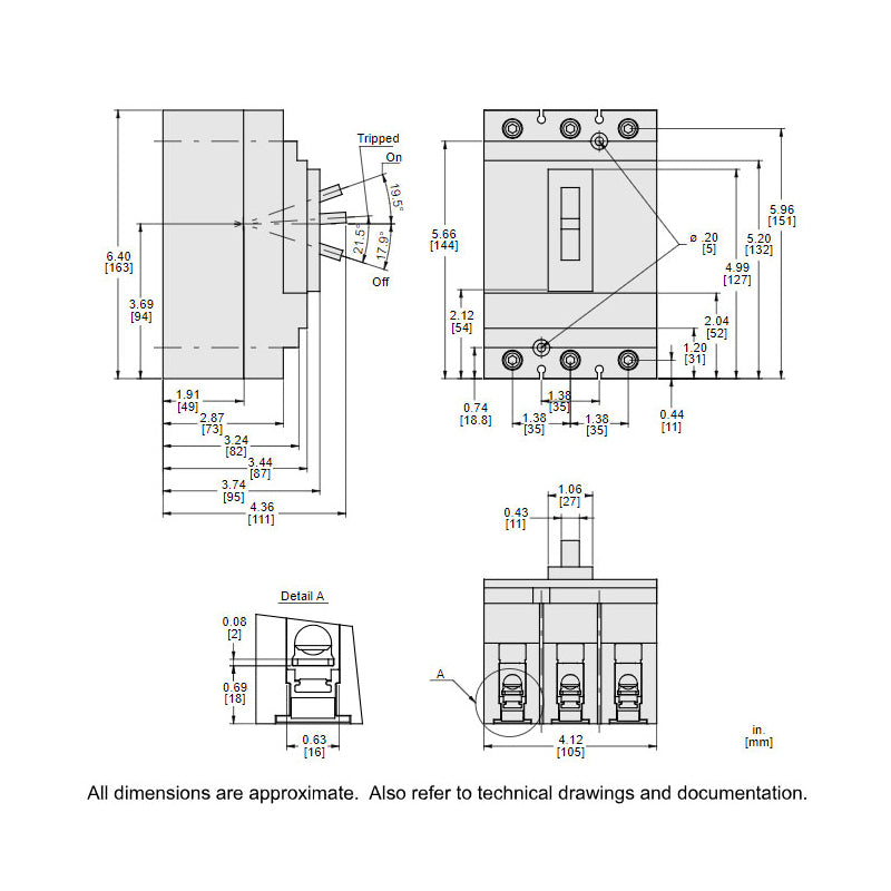 Square D HGL36020 Circuit Breaker | 600V 20A 3P 35kA@480V Bolt-On Powerpact HGL