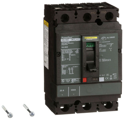 HGL36020 - Schneider Electric/ Square D Feed-Thru 20 Amp 3 Pole Circuit Breaker - Essential Electric Supply