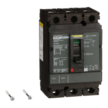 Square D HGL36020 Circuit Breaker | 600V 20A 3P 35kA@480V Bolt-On Powerpact HGL