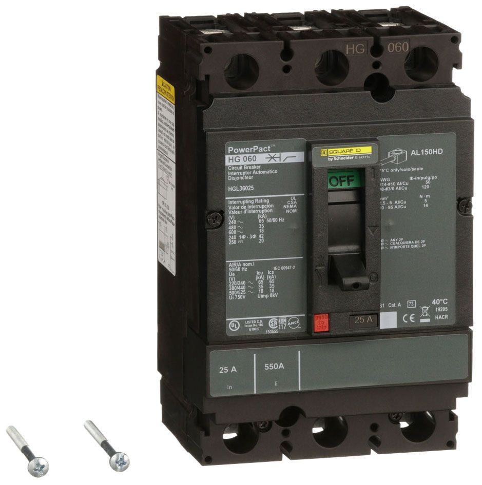 HGL36025 - Schneider Electric/ Square D Feed-Thru 25 Amp 3 Pole Circuit Breaker - Essential Electric Supply