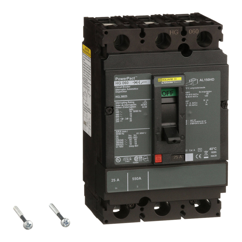 Square D HGL36025 Circuit Breaker | 600V 25A 3P 35kA@480V Feed-Thru Powerpact