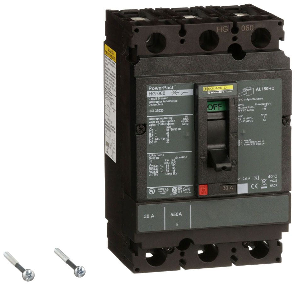 HGL36030 - Schneider Electric/ Square D Feed-Thru 30 Amp 3 Pole Circuit Breaker - Essential Electric Supply