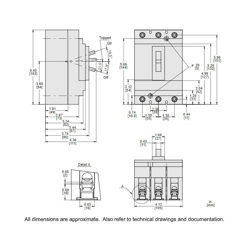 Square D HGL36035 Circuit Breaker | 600V 35A 3P 35kA@480V Bolt-On Powerpact