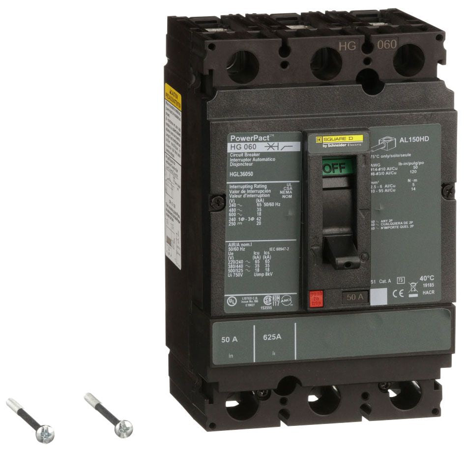 HGL36050 - Square D/ Schneider Electric Feed-Thru 50 Amp 3 Pole Circuit Breaker - Essential Electric Supply