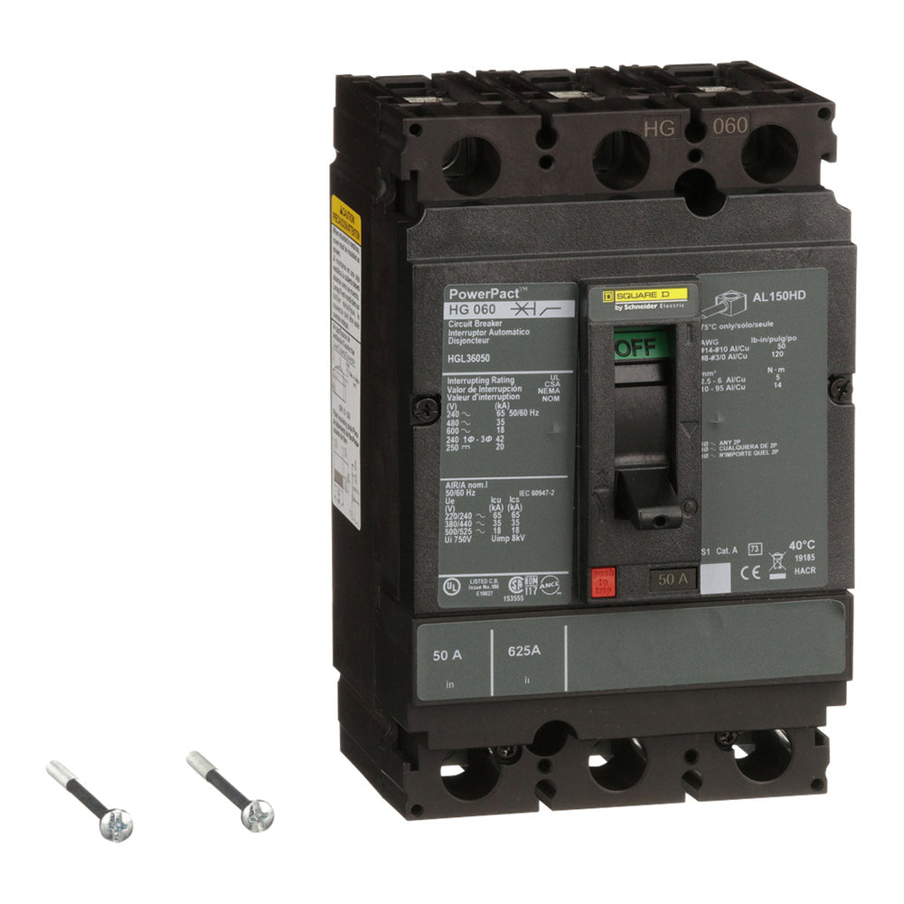 Square D HGL36050 Circuit Breaker | 600V 50A 3P 35kA@480V Bolt-On Powerpact HGL