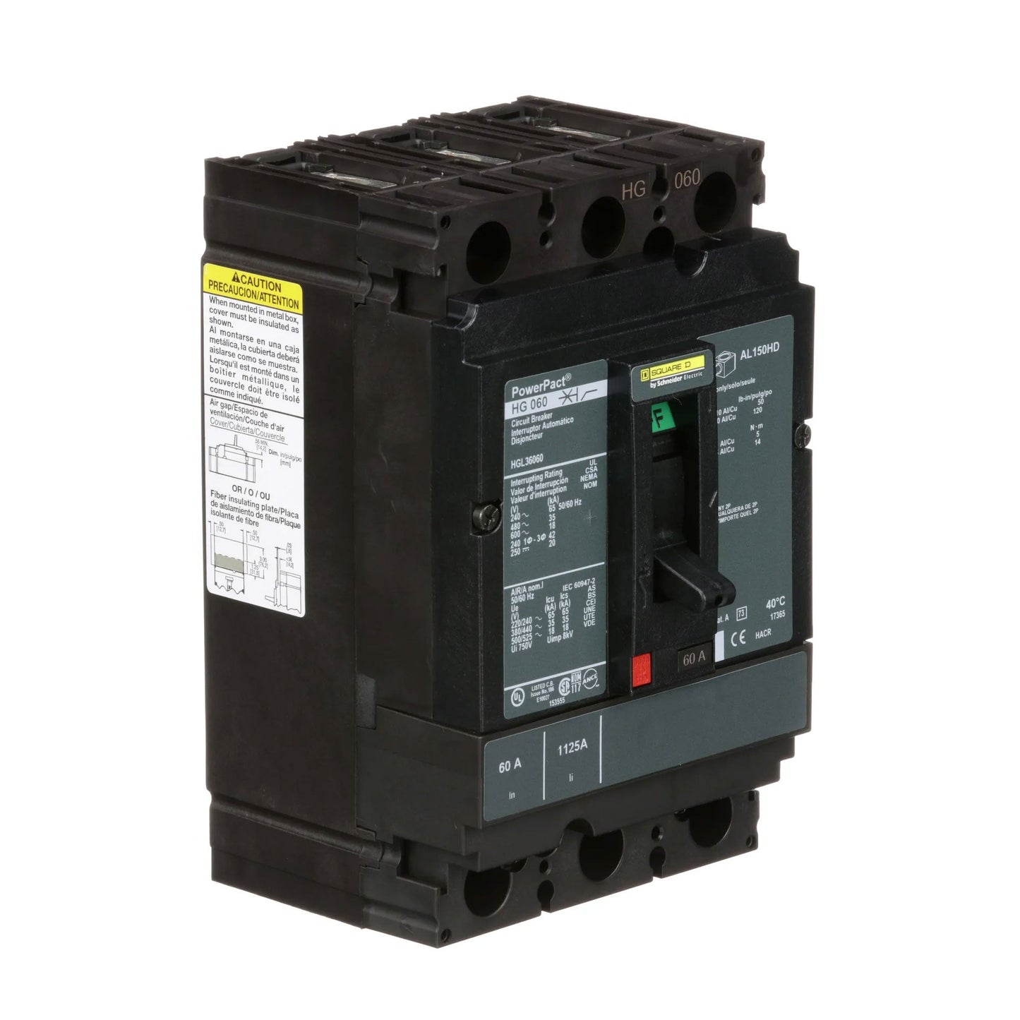 Square D HGL36060 Circuit Breaker | 600V 60A 3P 35kA@480V Feed-Thru Powerpact HGL