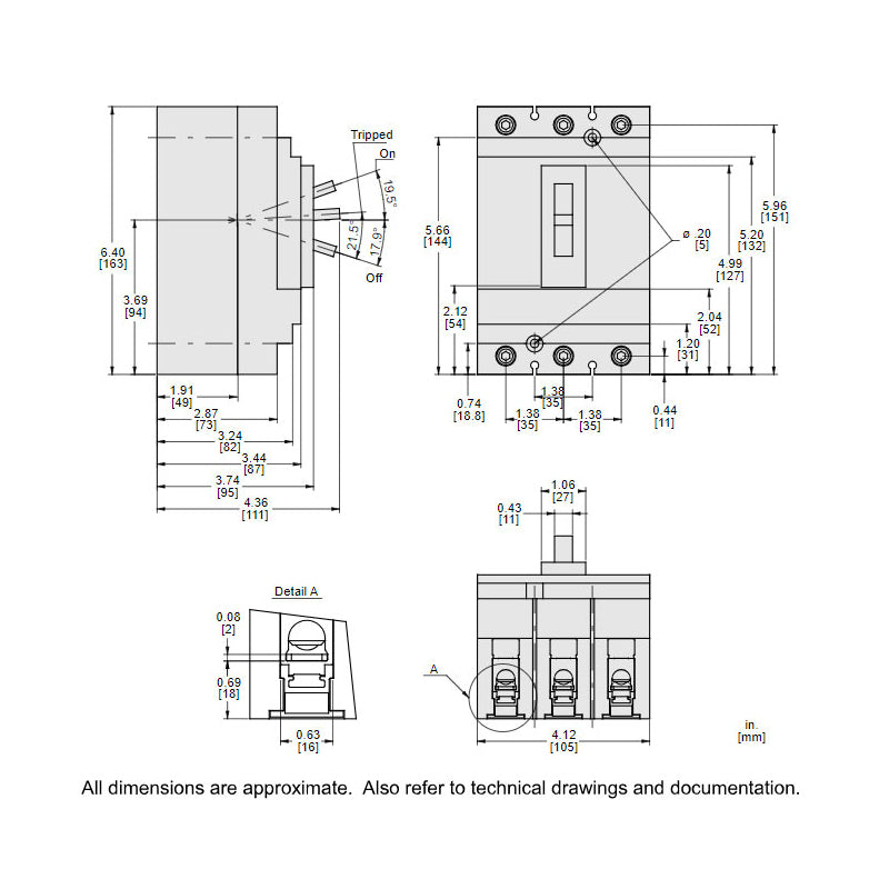 Square D HGL36060 Circuit Breaker | 600V 60A 3P 35kA@480V Feed-Thru Powerpact HGL