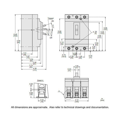 Square D HGL36060 Circuit Breaker | 600V 60A 3P 35kA@480V Feed-Thru Powerpact HGL