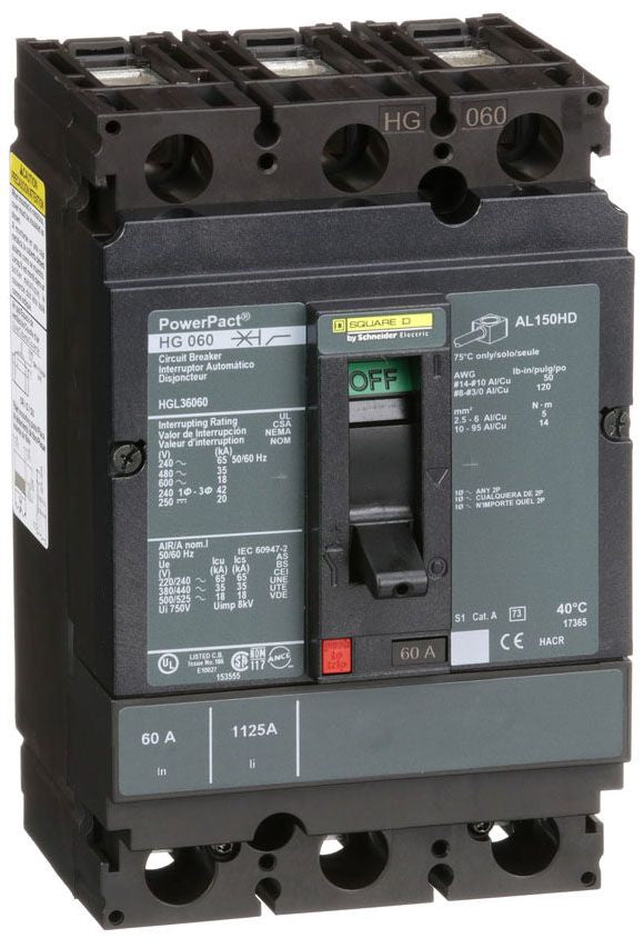 HGL36060 - Square D/ Schneider Electric Feed-Thru 60 Amp 3 Pole Circuit Breaker - Essential Electric Supply