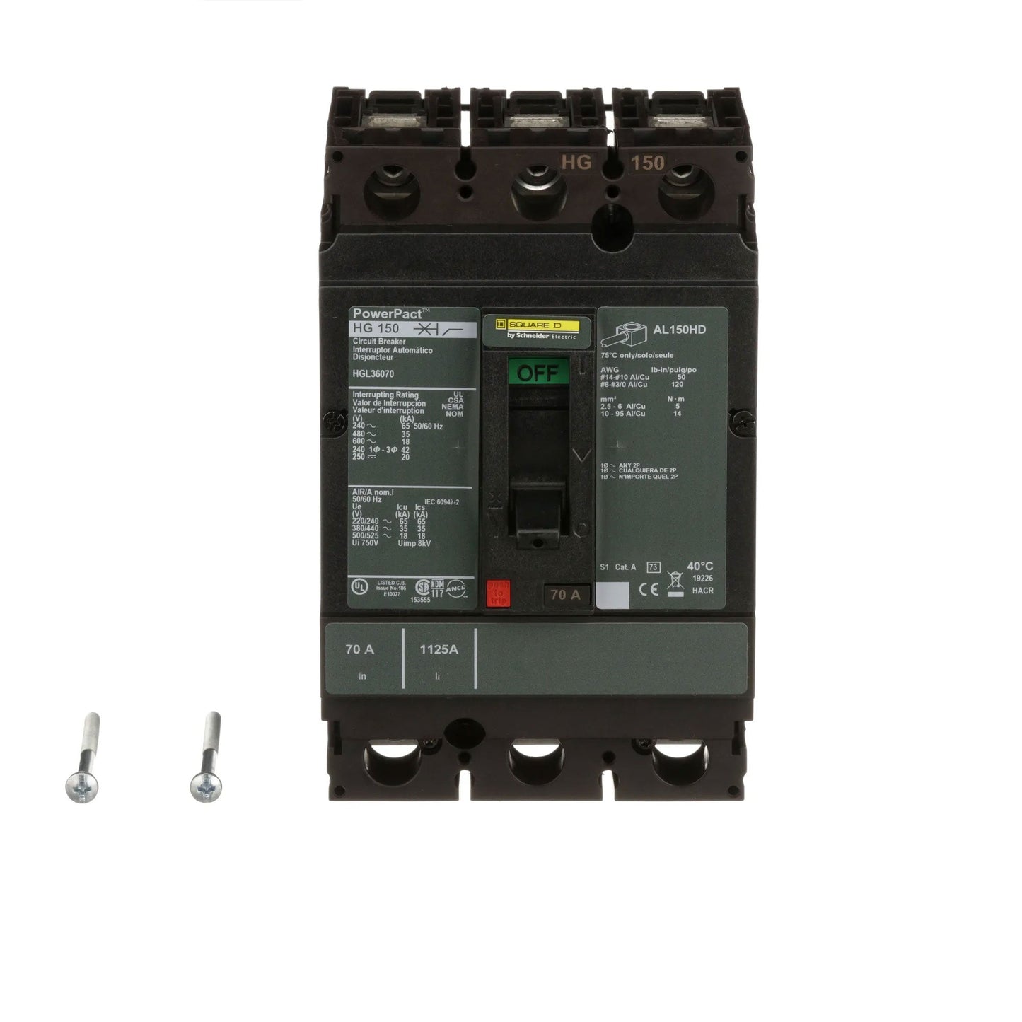 Square D HGL36070 Circuit Breaker | 600V 70A 3P 35kA@480V Feed-Thru Powerpact