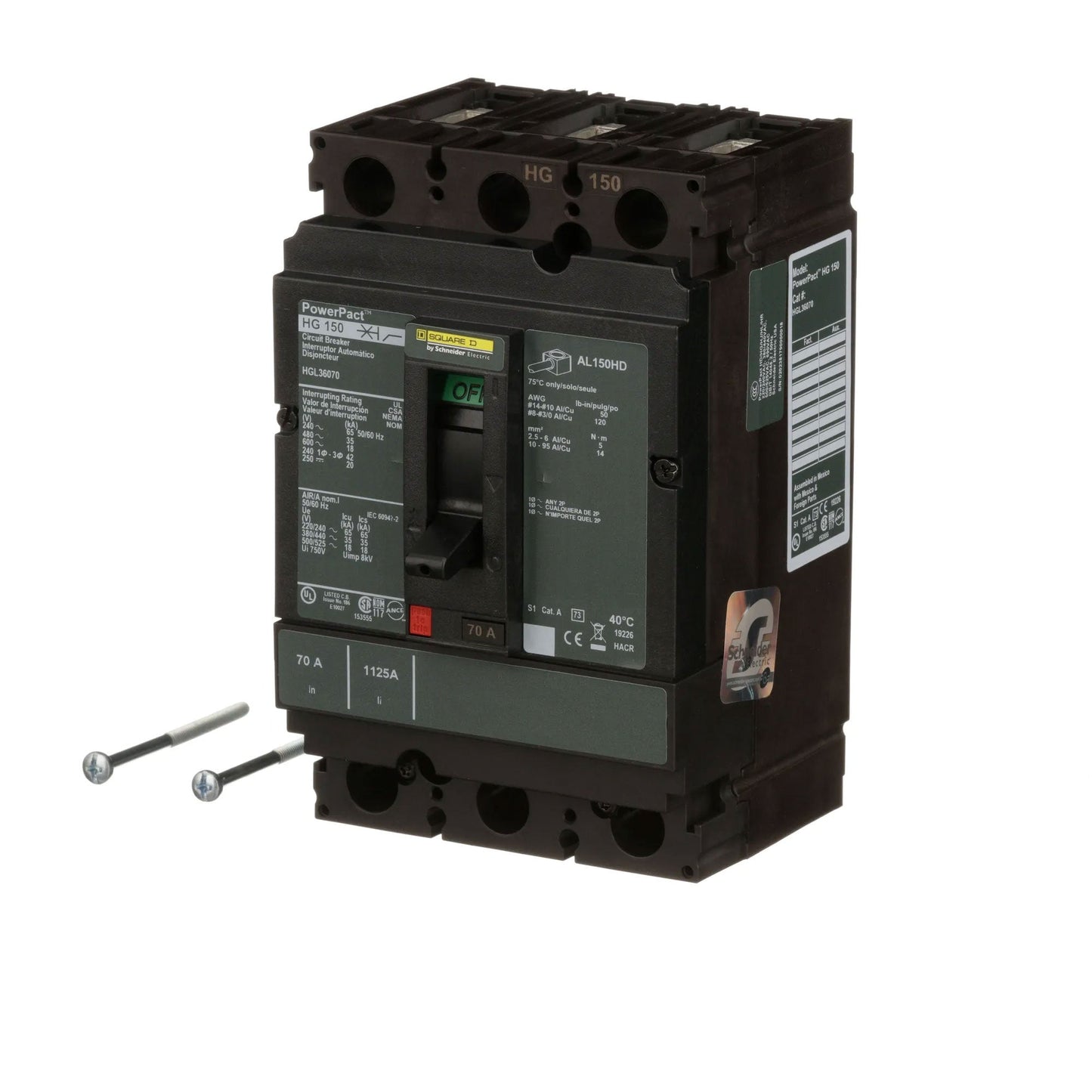 Square D HGL36070 Circuit Breaker | 600V 70A 3P 35kA@480V Feed-Thru Powerpact