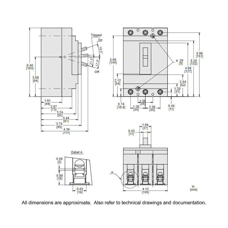 Square D HGL36070 Circuit Breaker | 600V 70A 3P 35kA@480V Feed-Thru Powerpact