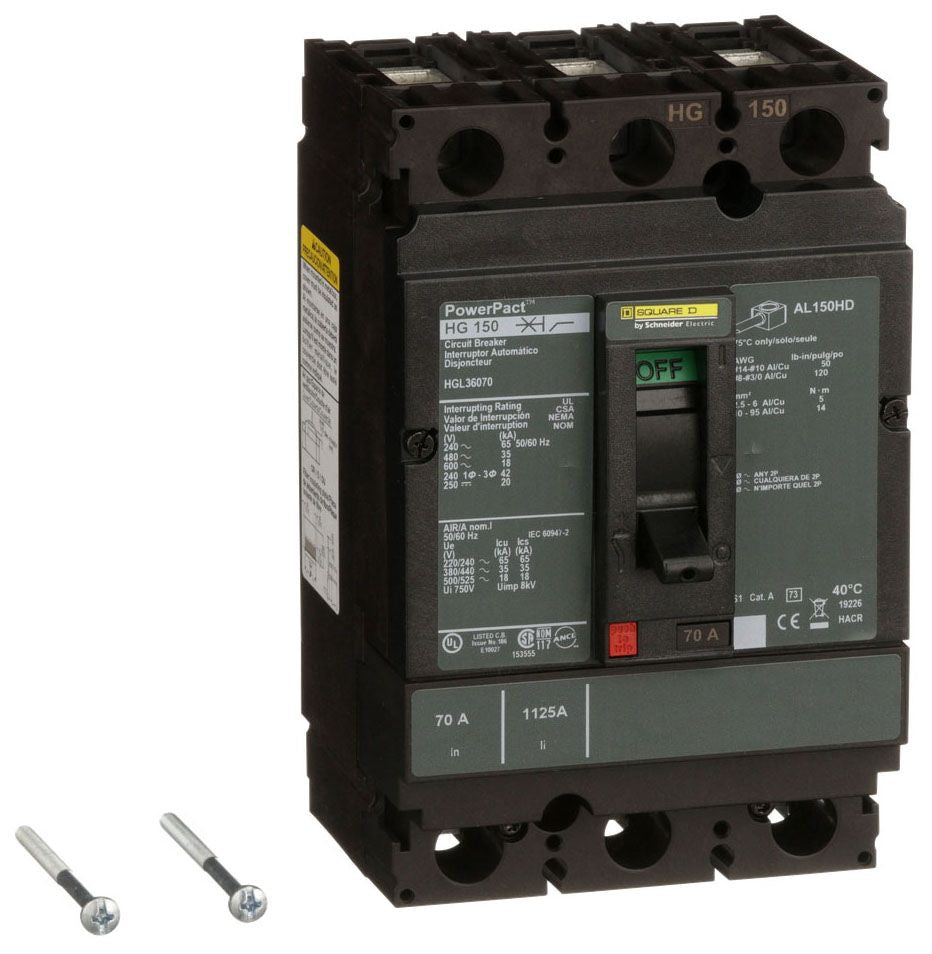 HGL36070 - Schneider Electric/ Square D Feed-Thru 70 Amp 3 Pole Circuit Breaker - Essential Electric Supply