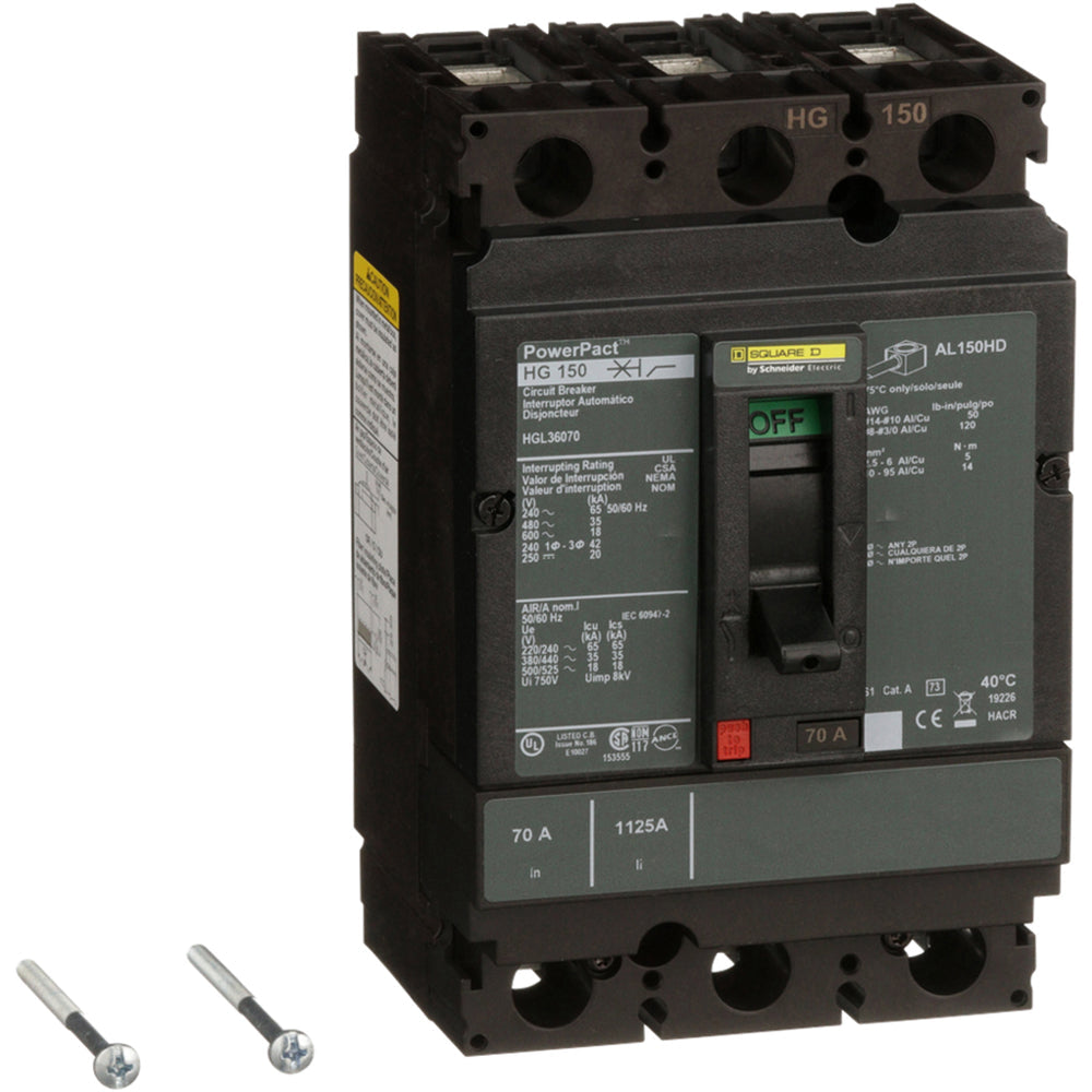 Square D HGL36070 Circuit Breaker | 600V 70A 3P 35kA@480V Feed-Thru Powerpact