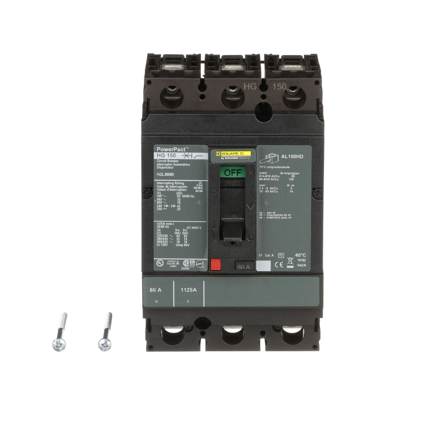 Square D HGL36080 Circuit Breaker | 600V 80A 3P 35kA@480V Feed-Thru Powerpact