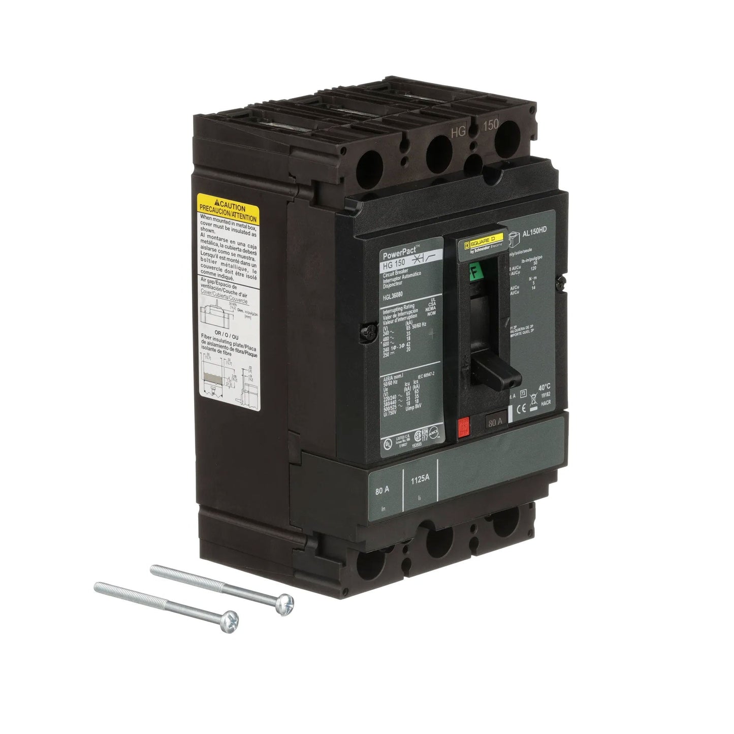 Square D HGL36080 Circuit Breaker | 600V 80A 3P 35kA@480V Feed-Thru Powerpact