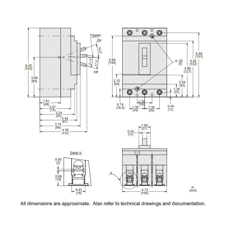 Square D HGL36080 Circuit Breaker | 600V 80A 3P 35kA@480V Feed-Thru Powerpact