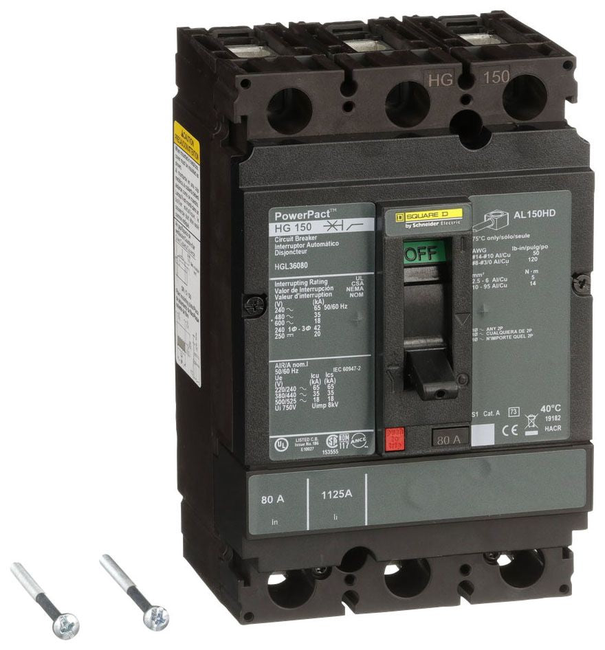 HGL36080 - Square D/ Schneider Electric Feed-Thru 80 Amp 3 Pole Circuit Breaker - Essential Electric Supply