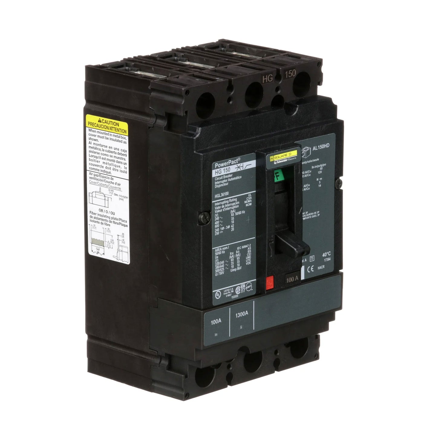 Square D HGL36100 Circuit Breaker | 600V 100A 3P 35kA@480V Bolt-On Powerpact HGL