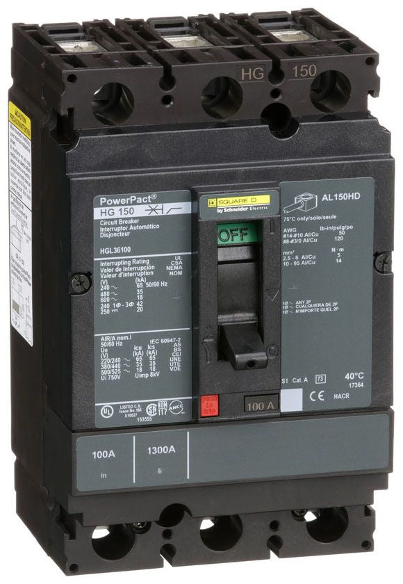 HGL36100 - Square D/ Schneider Electric Feed-Thru 100 Amp 3 Pole Circuit Breaker - Essential Electric Supply