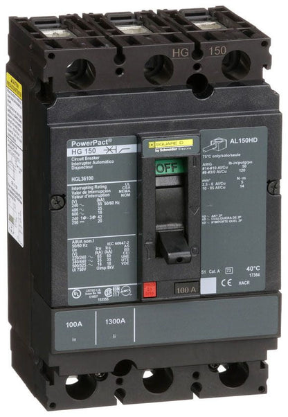 HGL36100 - Square D/ Schneider Electric Feed-Thru 100 Amp 3 Pole Circuit Breaker - Essential Electric Supply
