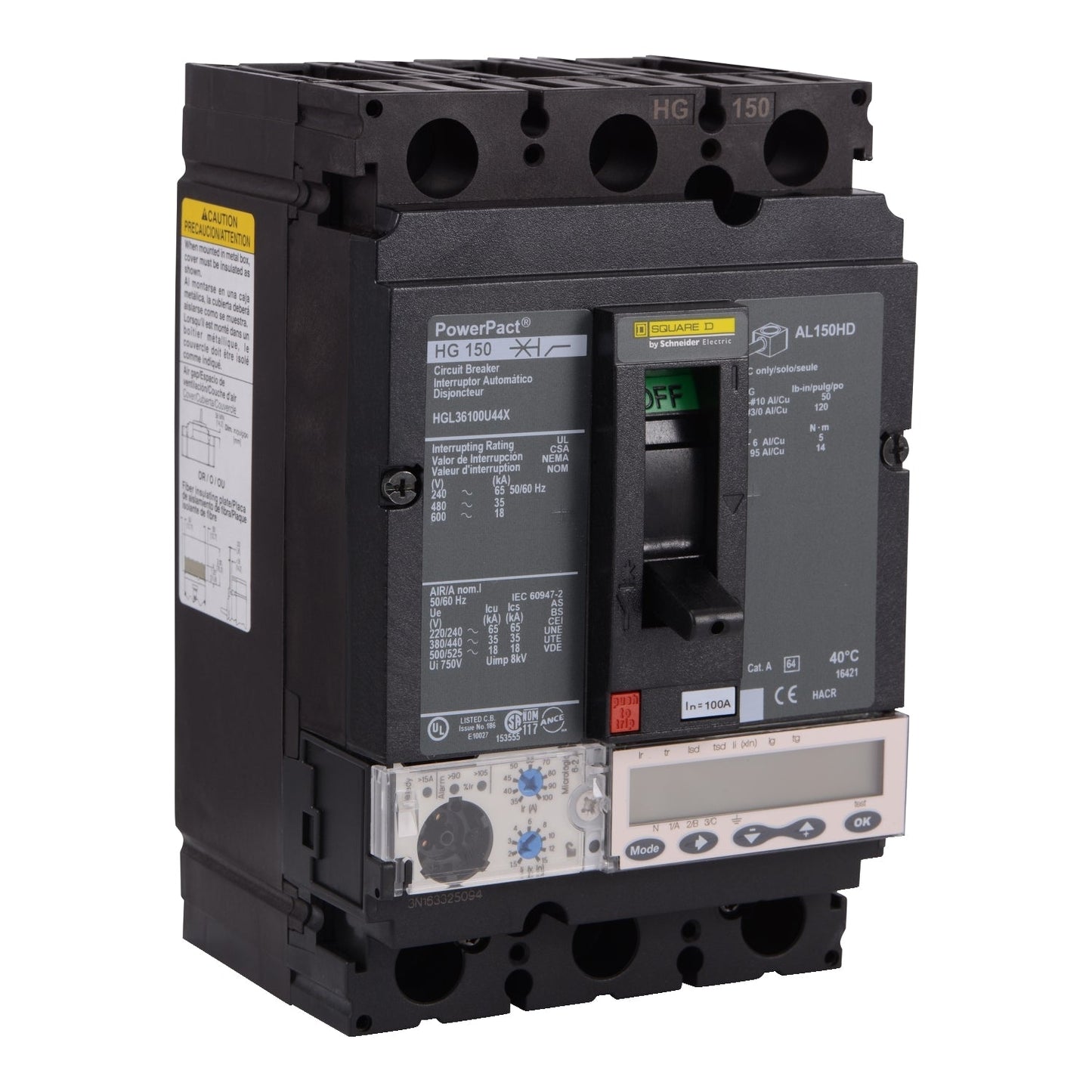 Schneider Electric HGL36100U54X Circuit Breaker | 600V 100A 35kA@480V Feed-Thru Powerpact