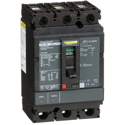 Square D HGL36100 Circuit Breaker | 600V 100A 3P 35kA@480V Bolt-On Powerpact HGL