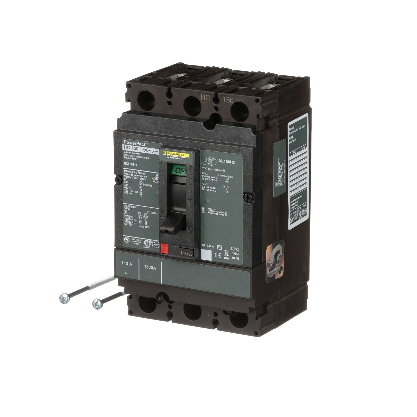 Square D HGL36110 Circuit Breaker | 600V 110A 3P 35kA@480V Feed-Thru Powerpact HGL