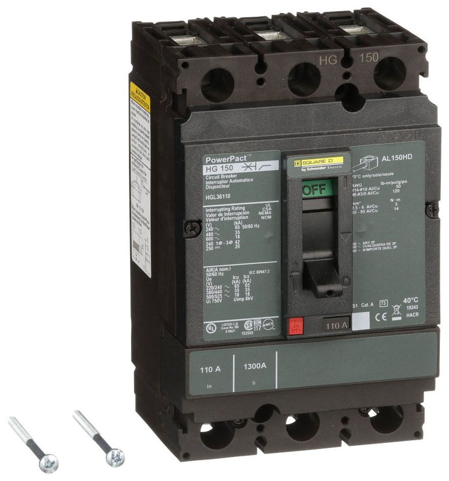 HGL36110 - Square D/ Schneider Electric Feed-Thru 110 Amp 3 Pole Circuit Breaker - Essential Electric Supply