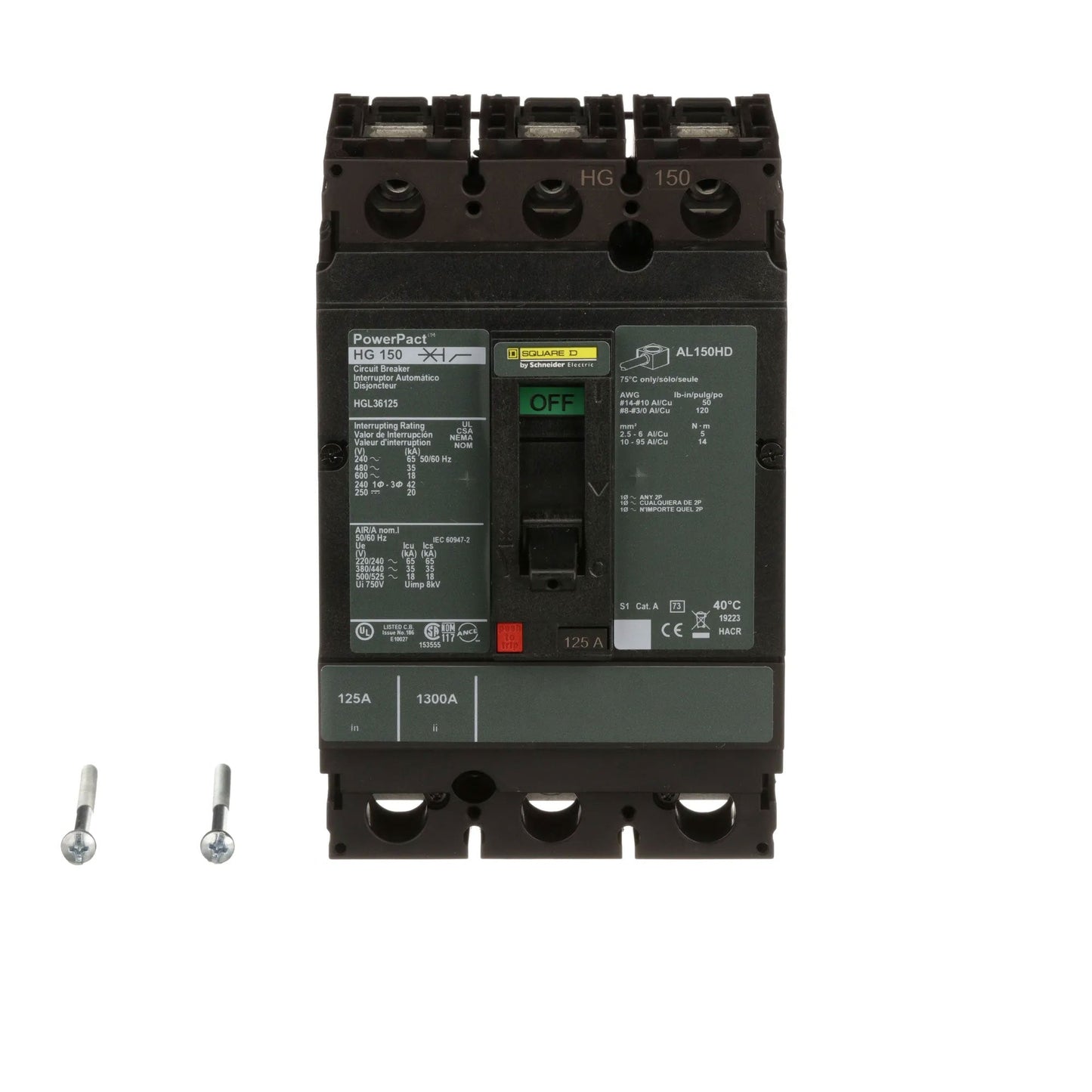 Square D HGL36125 Circuit Breaker | 600V 125A 3P 35kA@480V Feed-Thru Powerpact