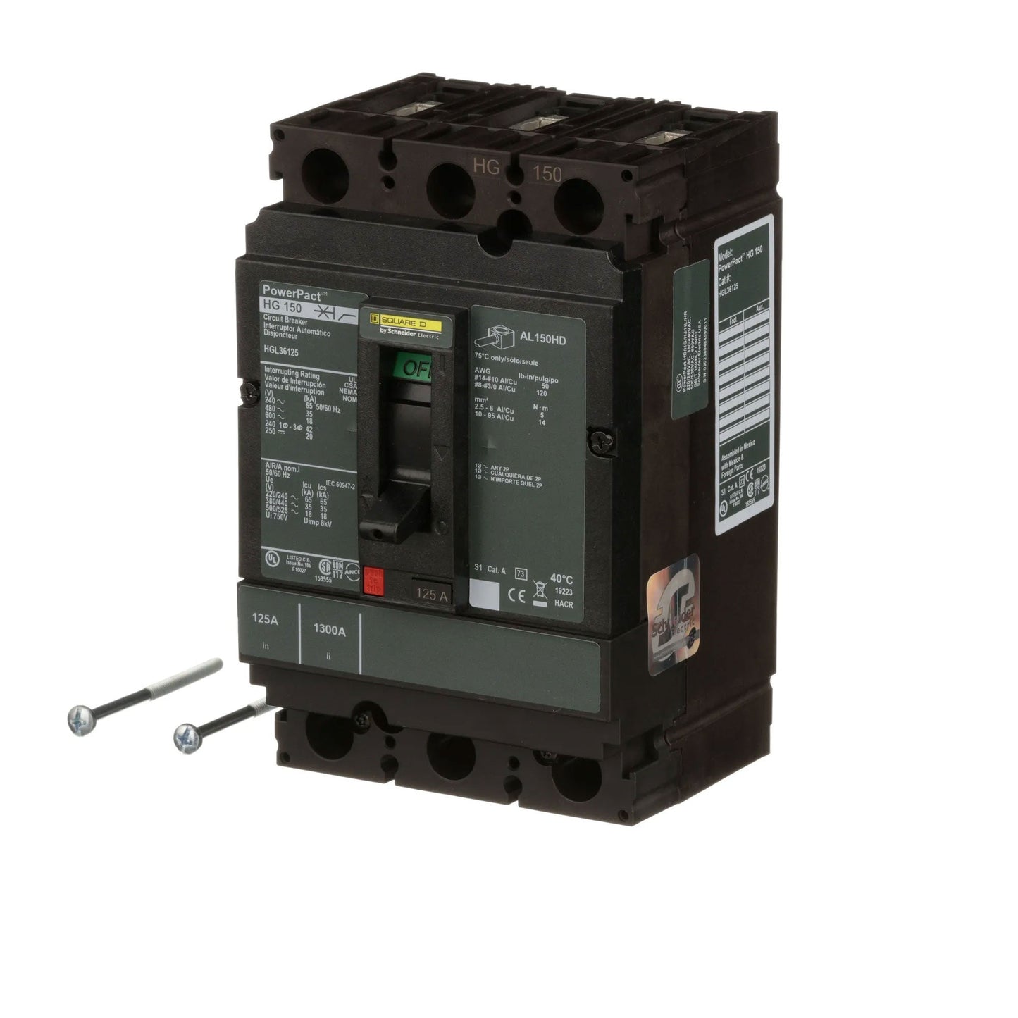 Square D HGL36125 Circuit Breaker | 600V 125A 3P 35kA@480V Feed-Thru Powerpact