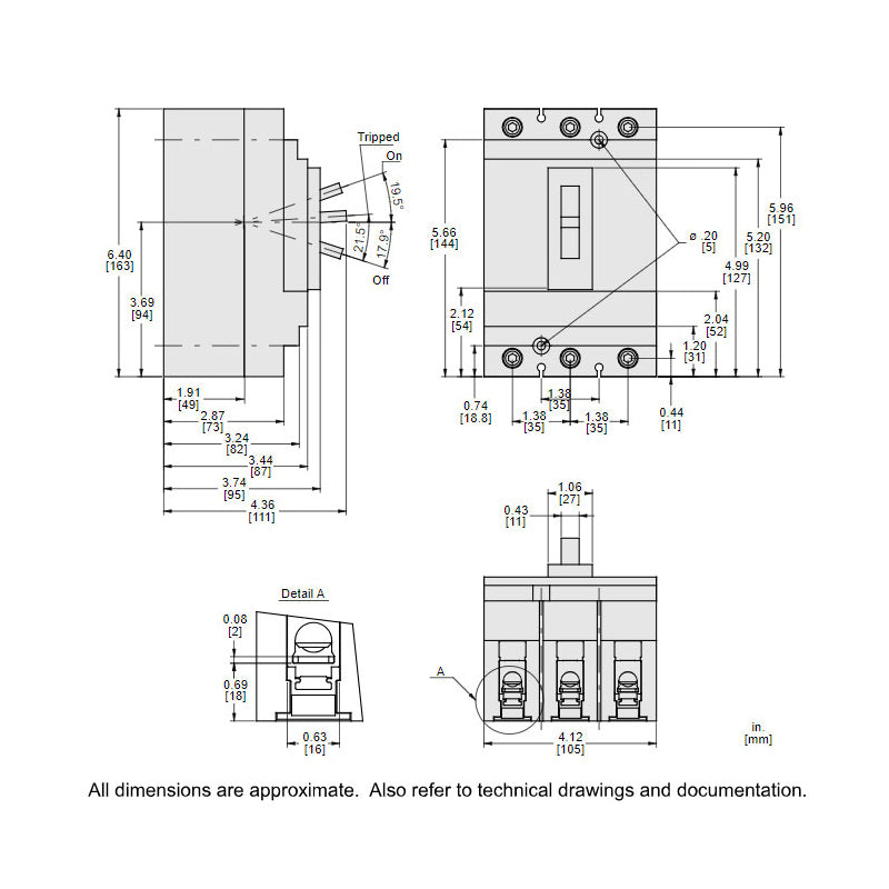 Square D HGL36125 Circuit Breaker | 600V 125A 3P 35kA@480V Feed-Thru Powerpact